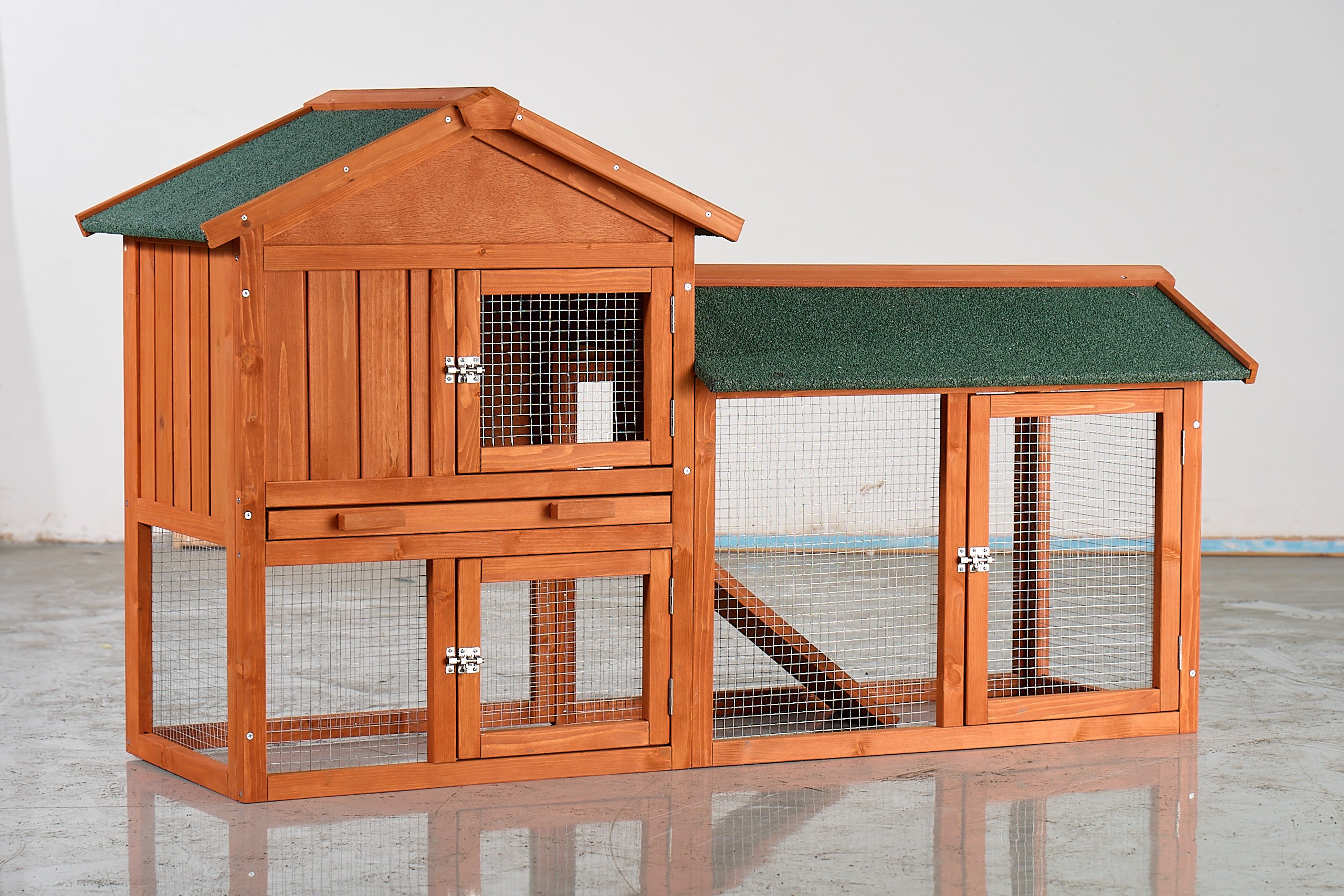 Large wooden cages for rabbits, chickens and guinea pigs