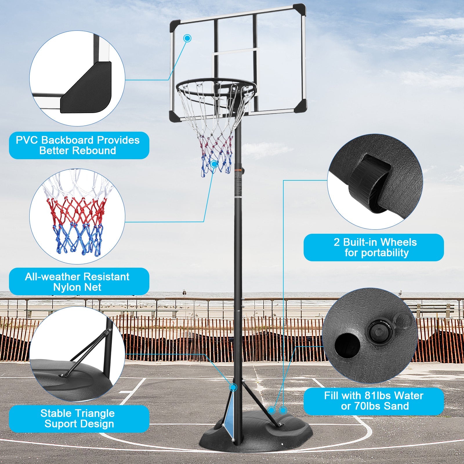32 - inch white adjustable portable basketball stand - KiKiUMi