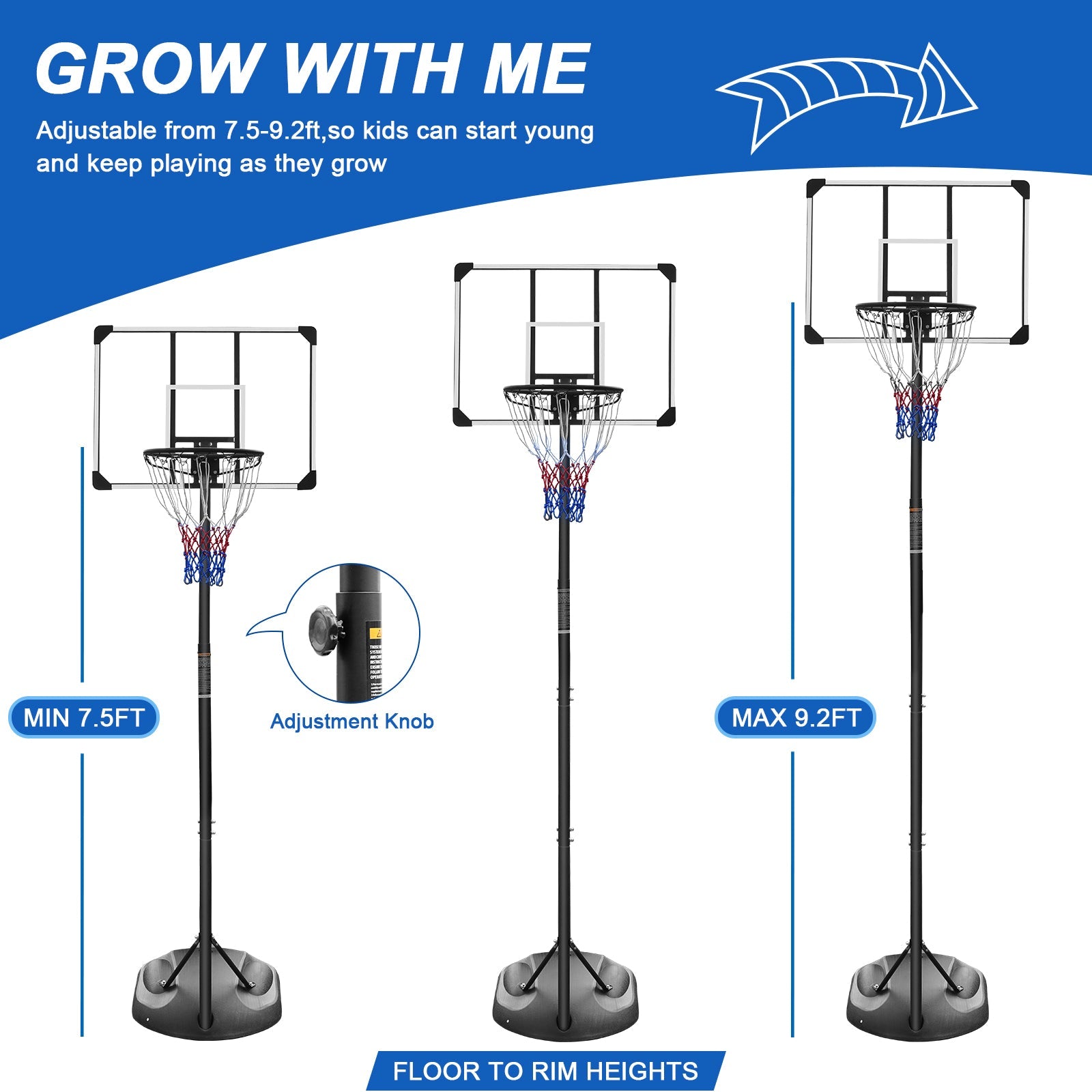 32 - inch white adjustable portable basketball stand - KiKiUMi