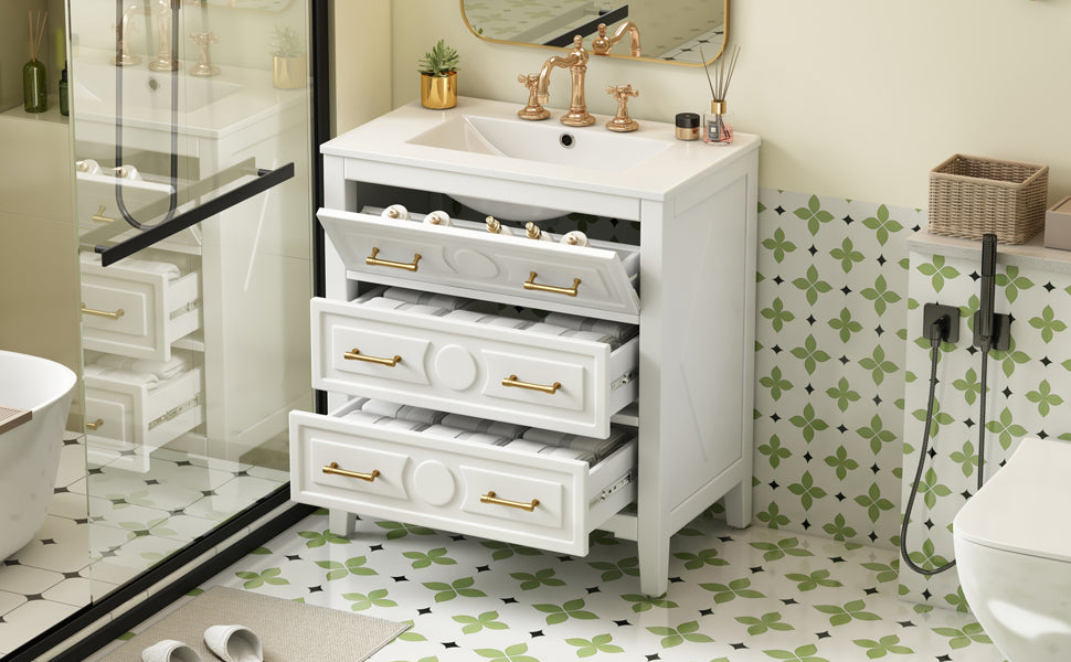 30 "Ceramic sink solid wood frame independent single dressing table set（white）