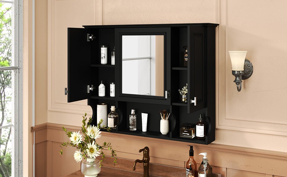 35 "x 28" modern bathroom wall cabinet with a mirror（black） - KiKiUMi