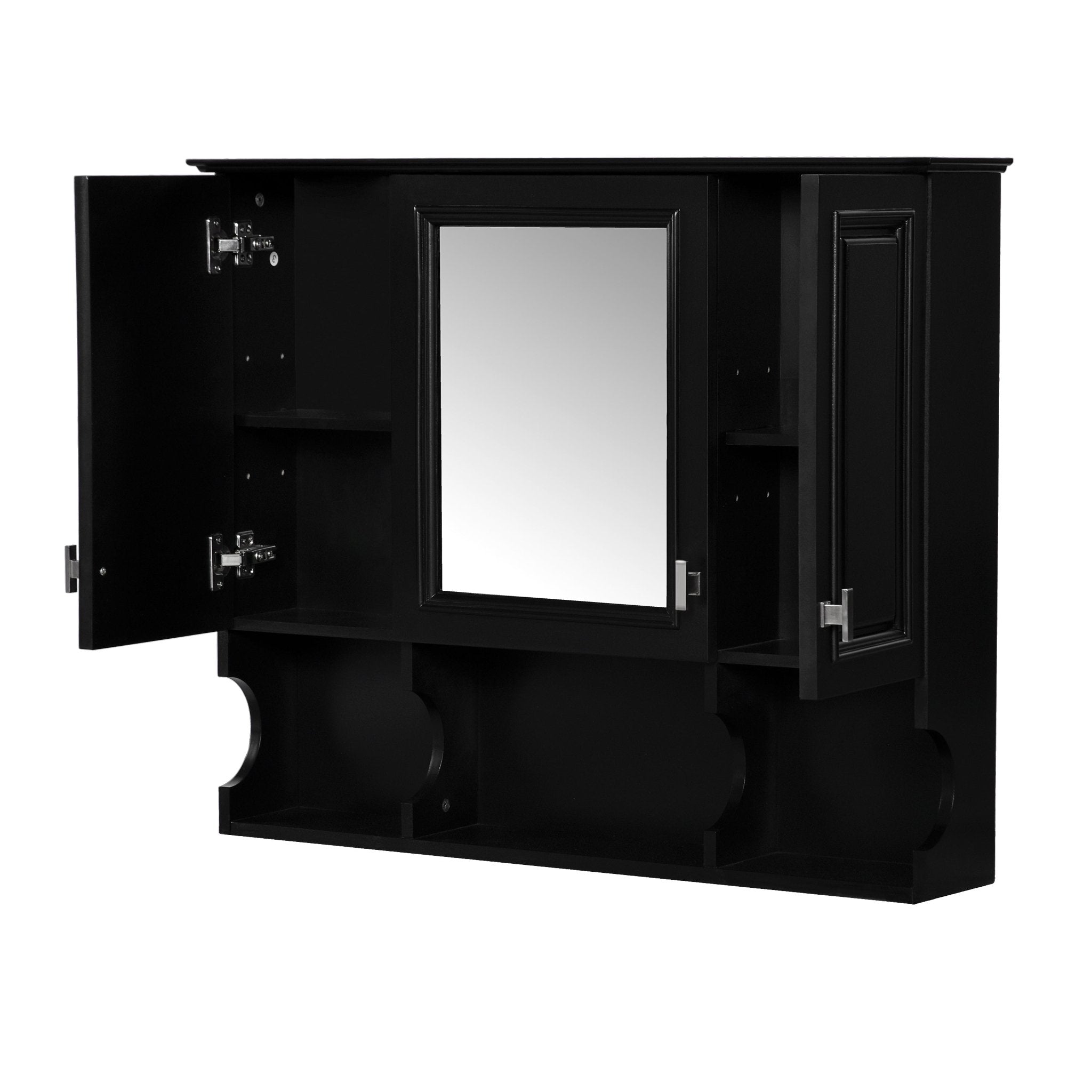 35 "x 28" modern bathroom wall cabinet with a mirror（black） - KiKiUMi