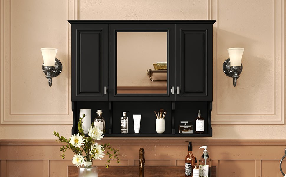 35 "x 28" modern bathroom wall cabinet with a mirror（black） - KiKiUMi