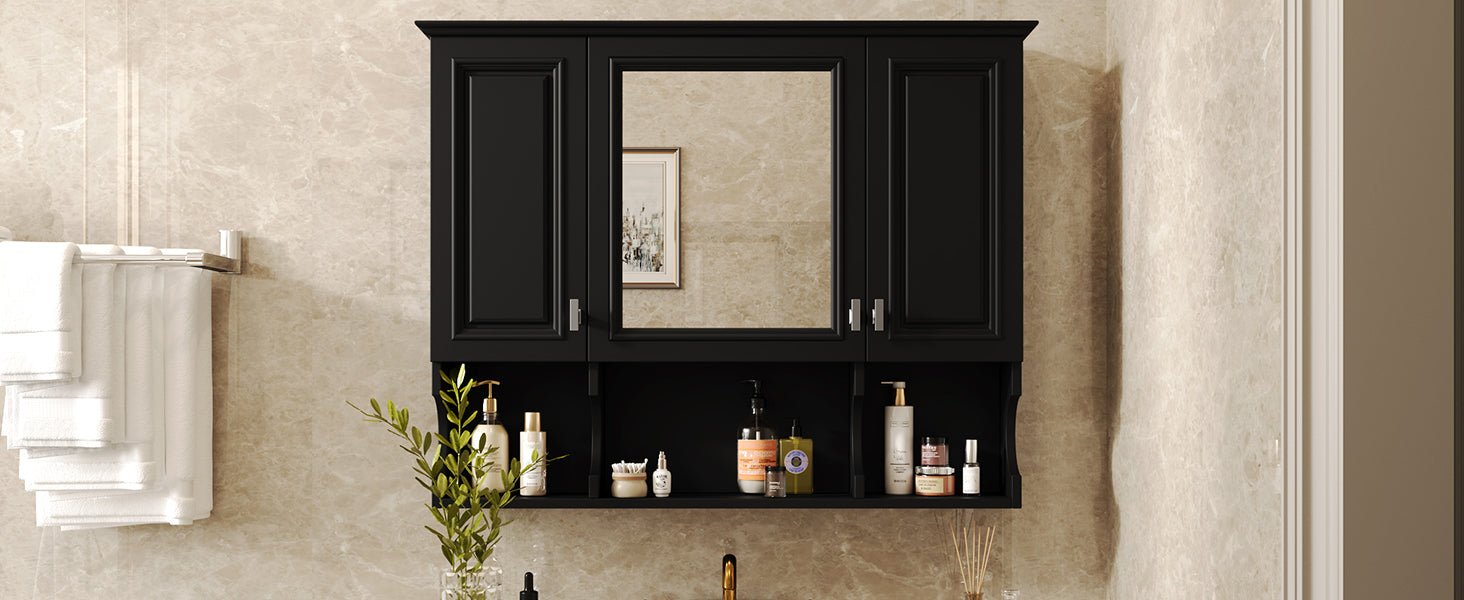 35 "x 28" modern bathroom wall cabinet with a mirror（black） - KiKiUMi