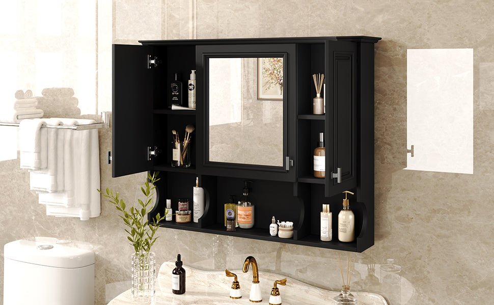 35 "x 28" modern bathroom wall cabinet with a mirror（black） - KiKiUMi