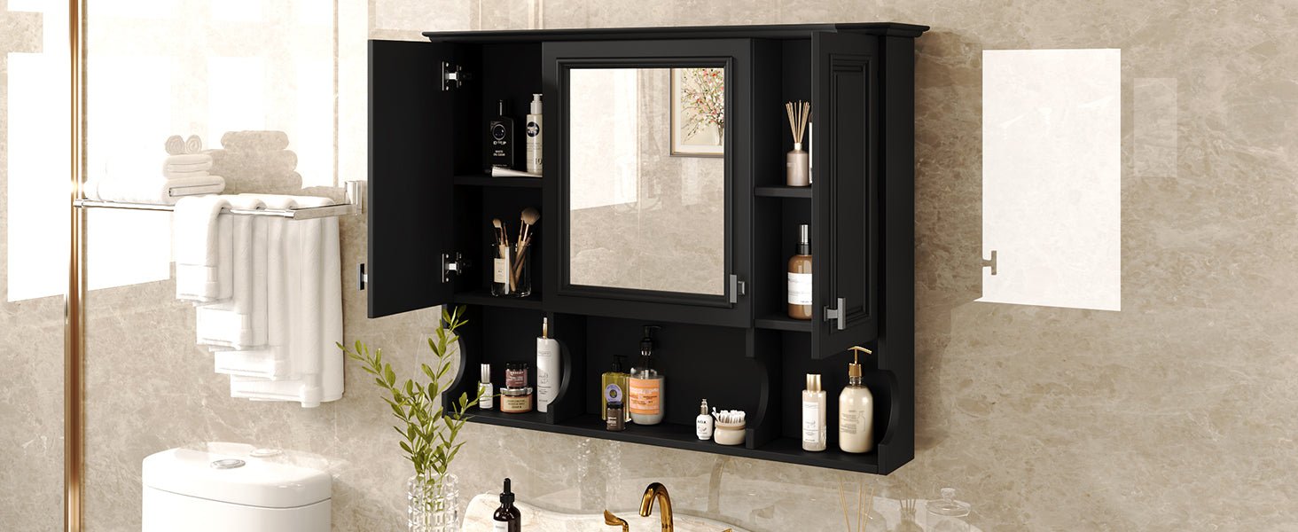 35 "x 28" modern bathroom wall cabinet with a mirror（black） - KiKiUMi