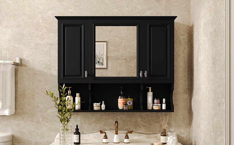35 "x 28" modern bathroom wall cabinet with a mirror（black） - KiKiUMi