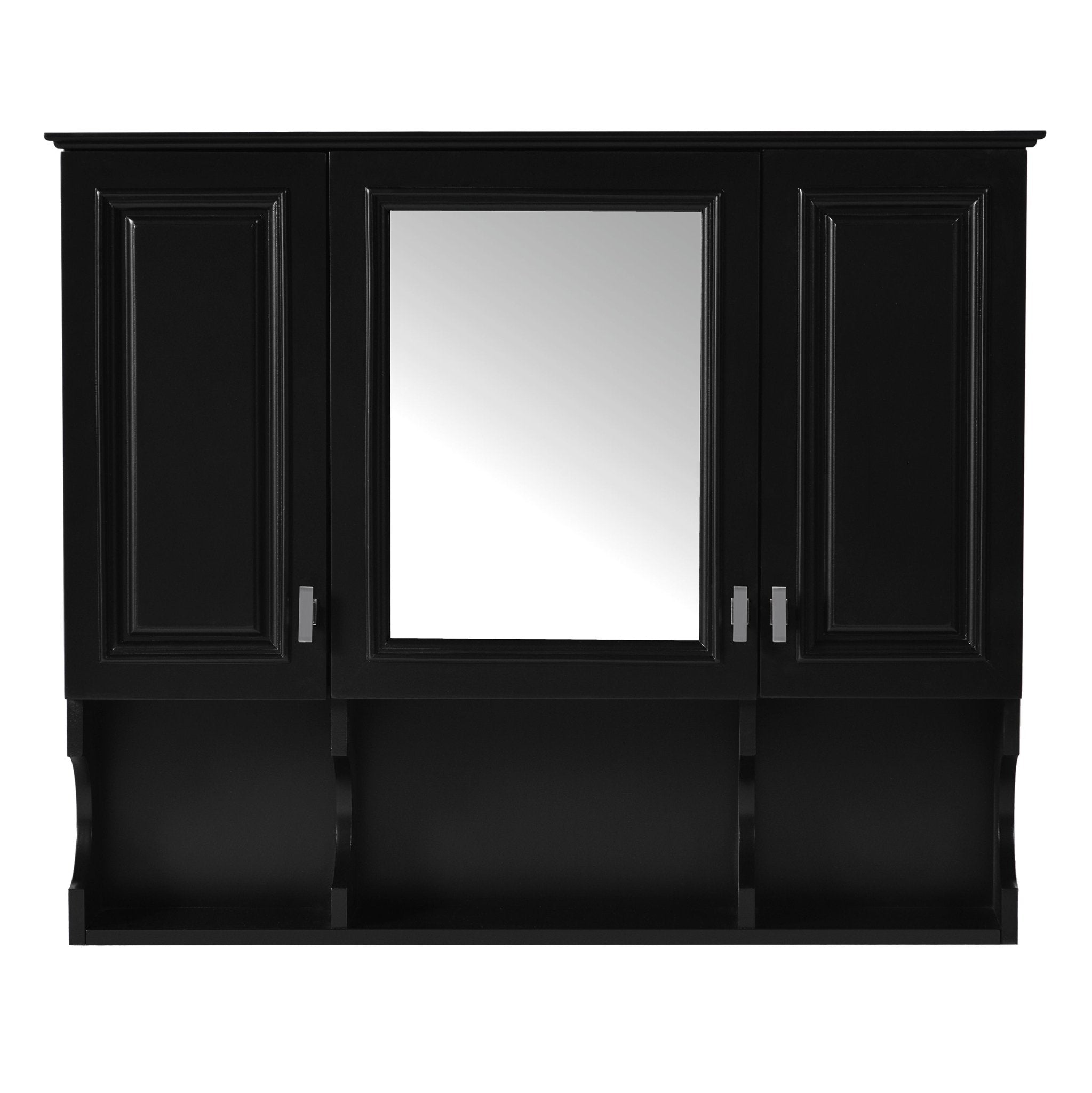 35 "x 28" modern bathroom wall cabinet with a mirror（black） - KiKiUMi
