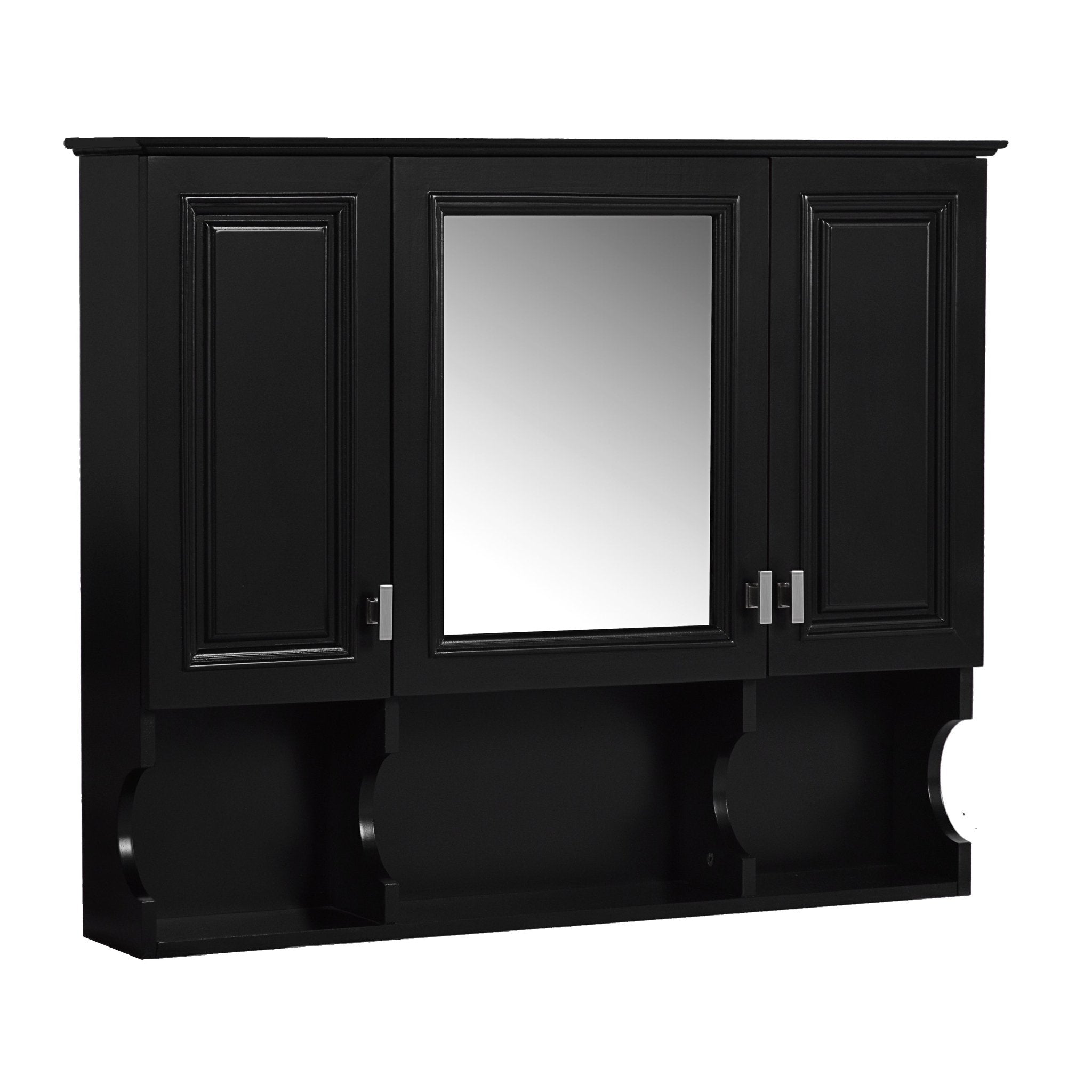 35 "x 28" modern bathroom wall cabinet with a mirror（black） - KiKiUMi