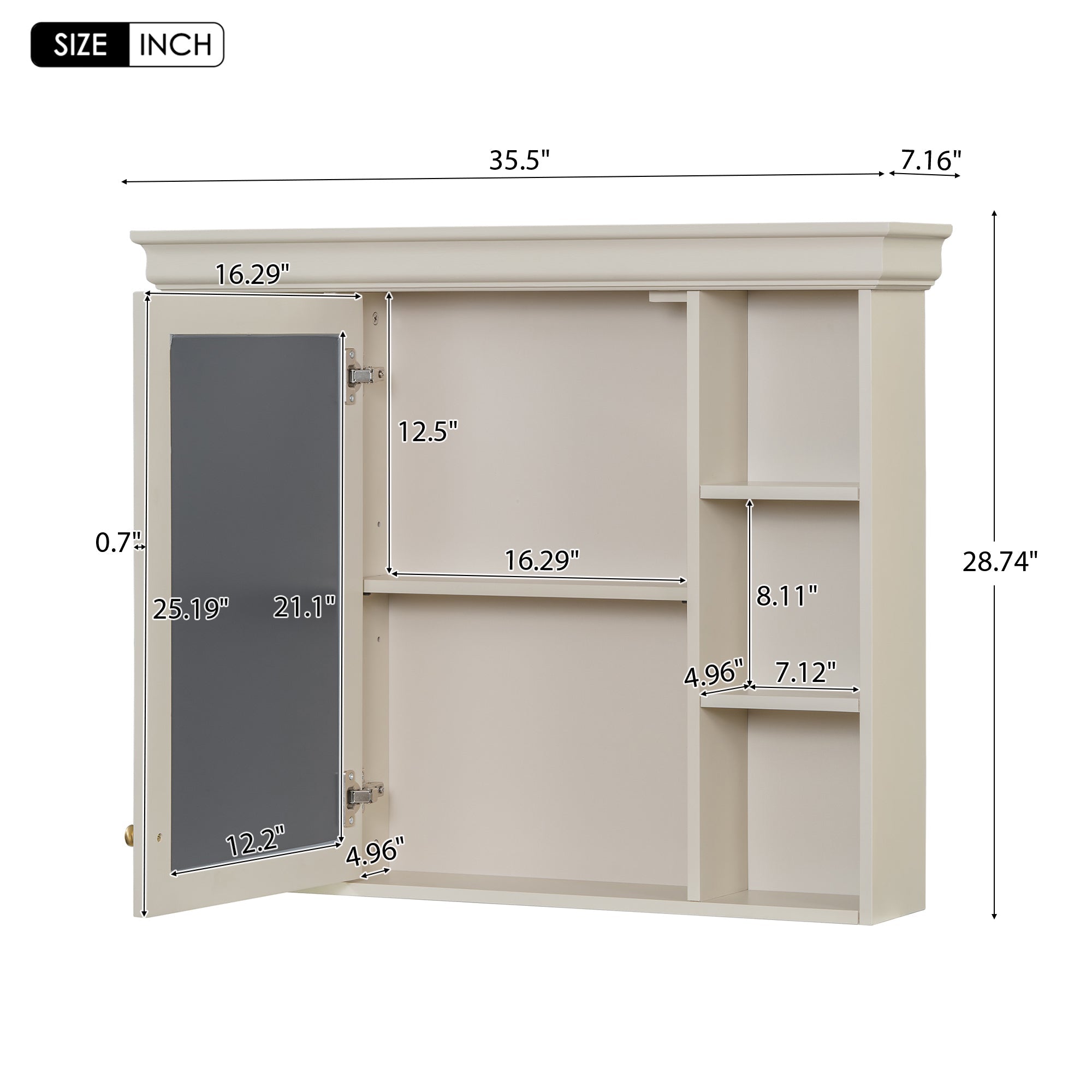 35 "x 28" wall - mounted bathroom storage cabinet with a mirror(beige+cream) - KiKiUMi