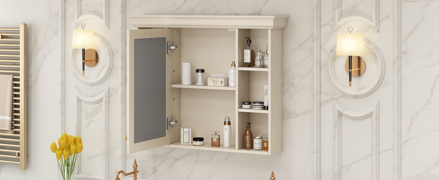 35 "x 28" wall - mounted bathroom storage cabinet with a mirror(beige+cream) - KiKiUMi
