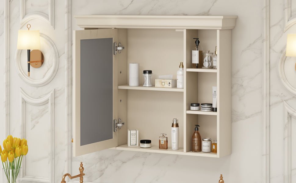 35 "x 28" wall - mounted bathroom storage cabinet with a mirror(beige+cream) - KiKiUMi