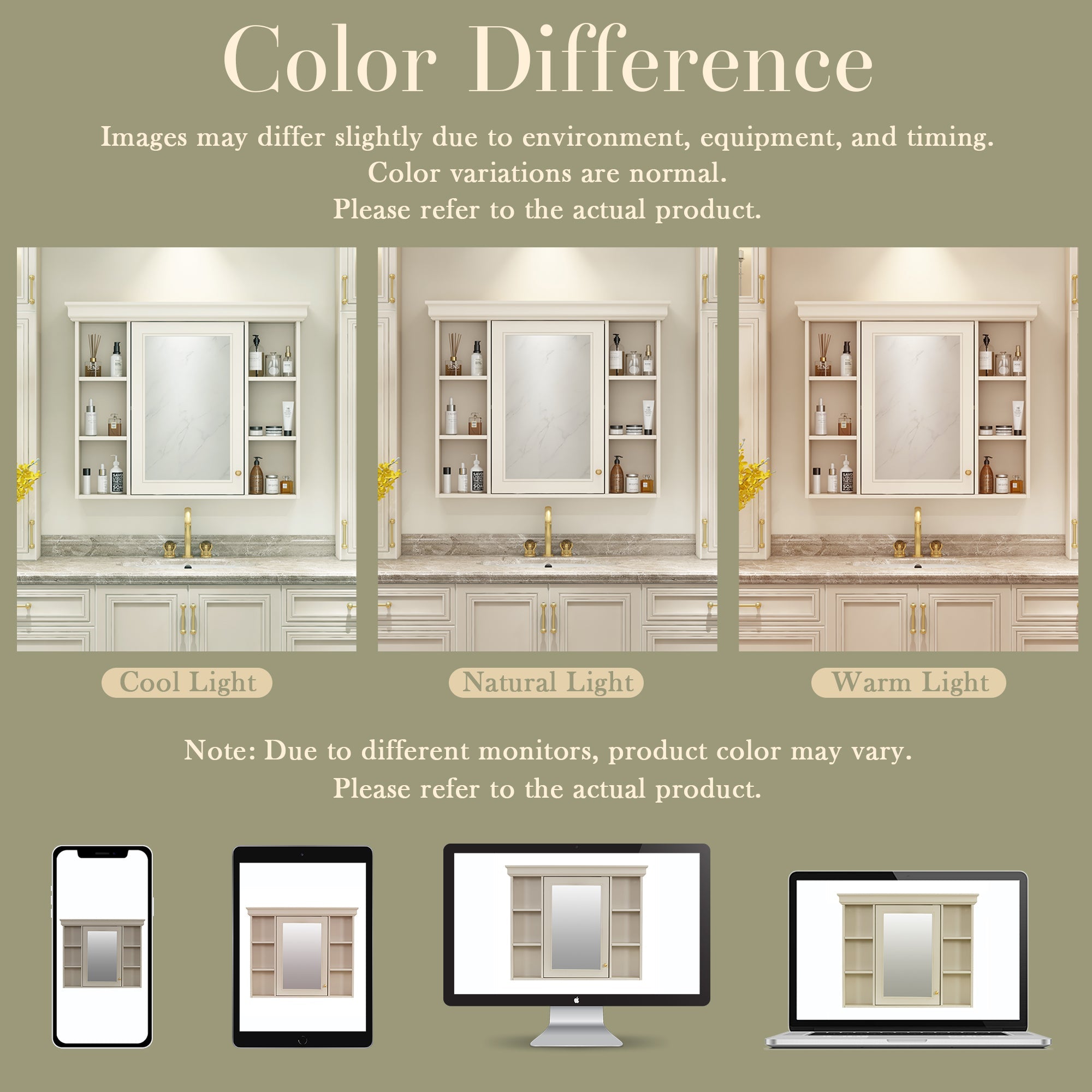 35 "x 28" wall - mounted bathroom storage cabinet with a mirror(beige+cream) - KiKiUMi