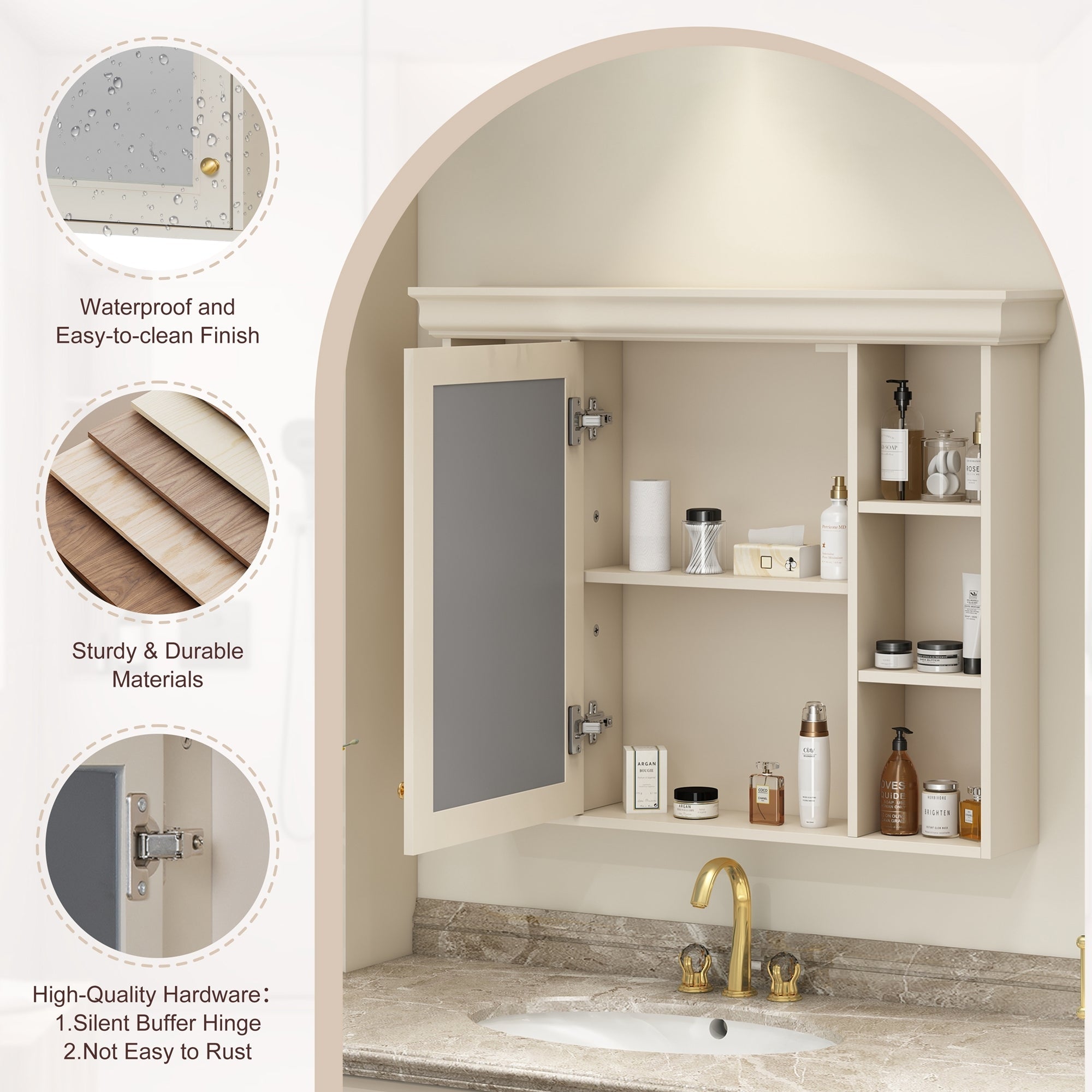 35 "x 28" wall - mounted bathroom storage cabinet with a mirror(beige+cream) - KiKiUMi