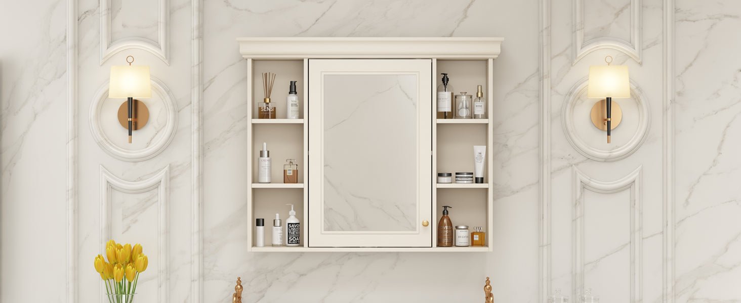 35 "x 28" wall - mounted bathroom storage cabinet with a mirror(beige+cream) - KiKiUMi