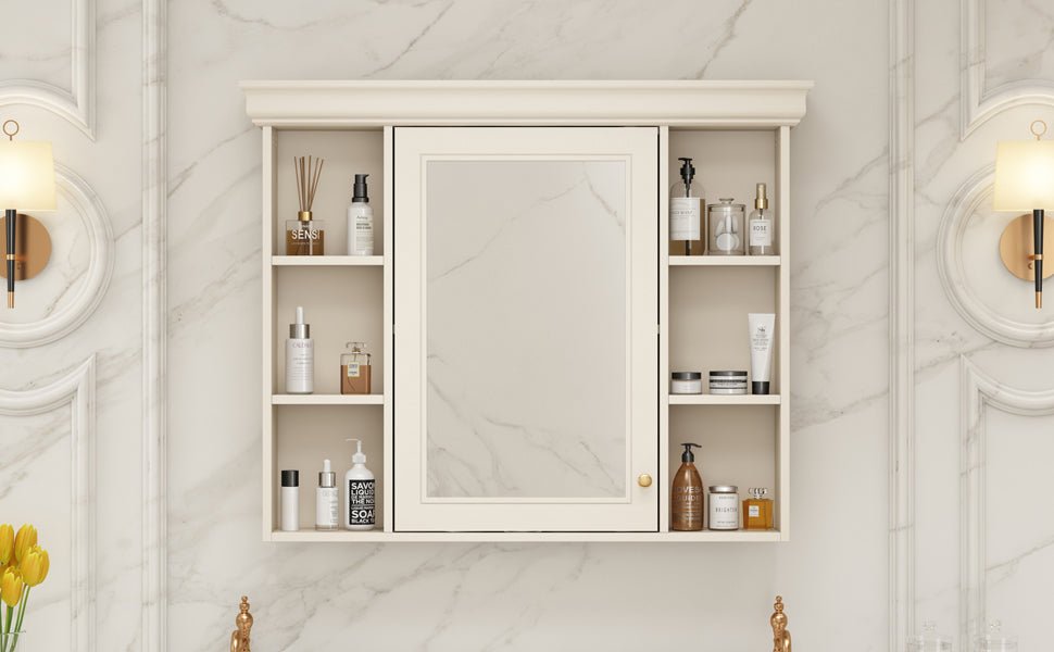 35 "x 28" wall - mounted bathroom storage cabinet with a mirror(beige+cream) - KiKiUMi