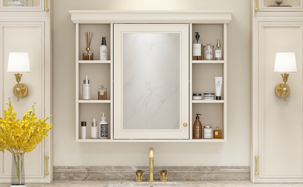 35 "x 28" wall - mounted bathroom storage cabinet with a mirror(beige+cream) - KiKiUMi