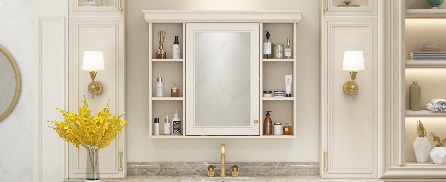 35 "x 28" wall - mounted bathroom storage cabinet with a mirror(beige+cream) - KiKiUMi