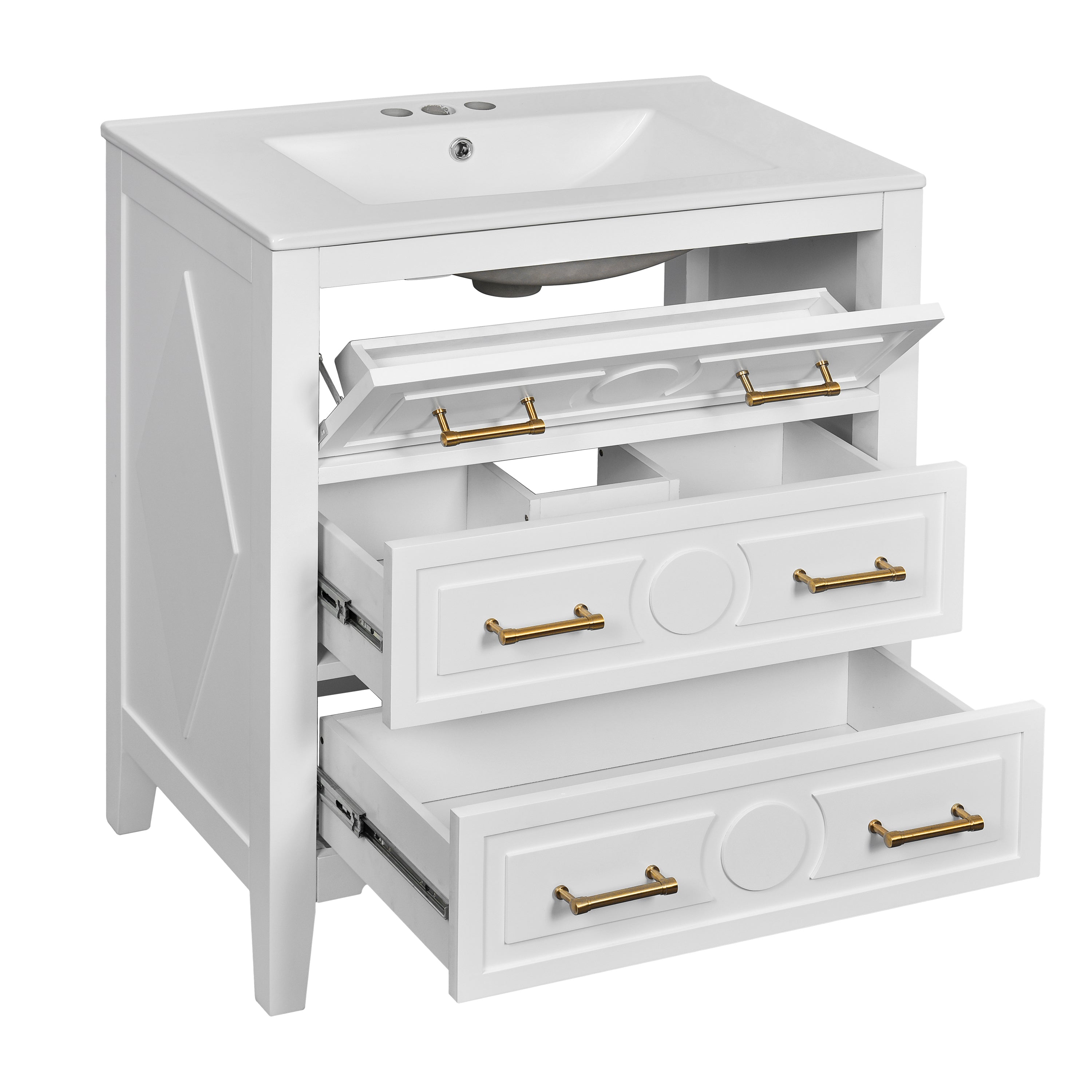 30 "Ceramic sink solid wood frame independent single dressing table set（white）