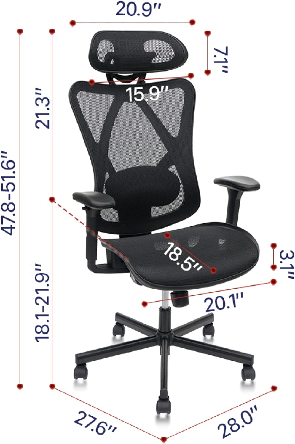Multi-scenario adjustable ergonomic office chair（Black）