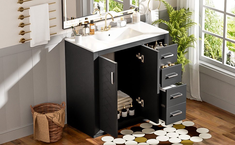 36 "Ceramic sink solid wood frame independent dressing table set(black) - KiKiUMi