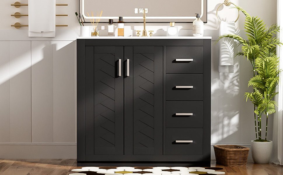 36 "Ceramic sink solid wood frame independent dressing table set(black) - KiKiUMi
