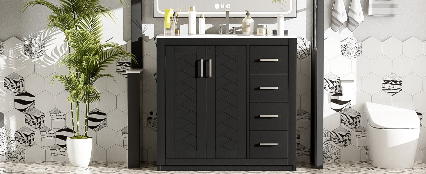 36 "Ceramic sink solid wood frame independent dressing table set(black) - KiKiUMi
