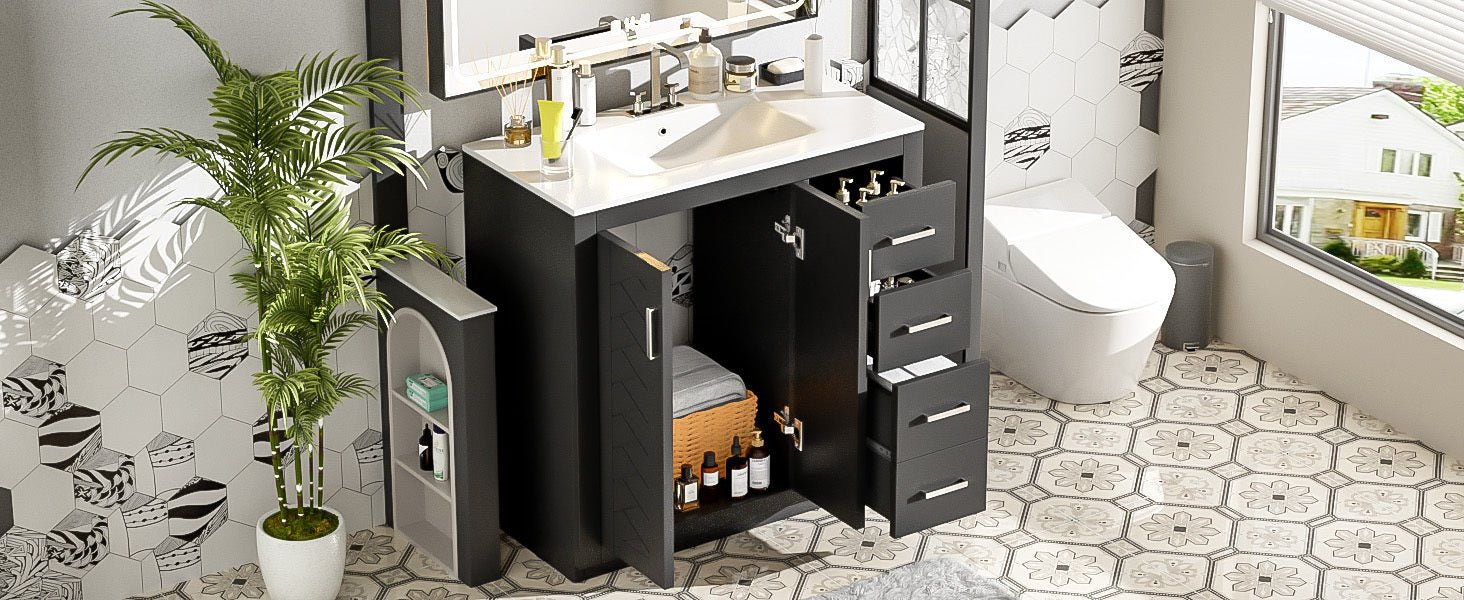36 "Ceramic sink solid wood frame independent dressing table set(black) - KiKiUMi