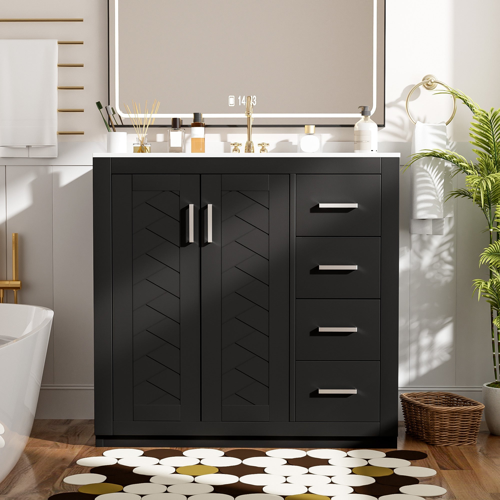 36 "Ceramic sink solid wood frame independent dressing table set(black) - KiKiUMi