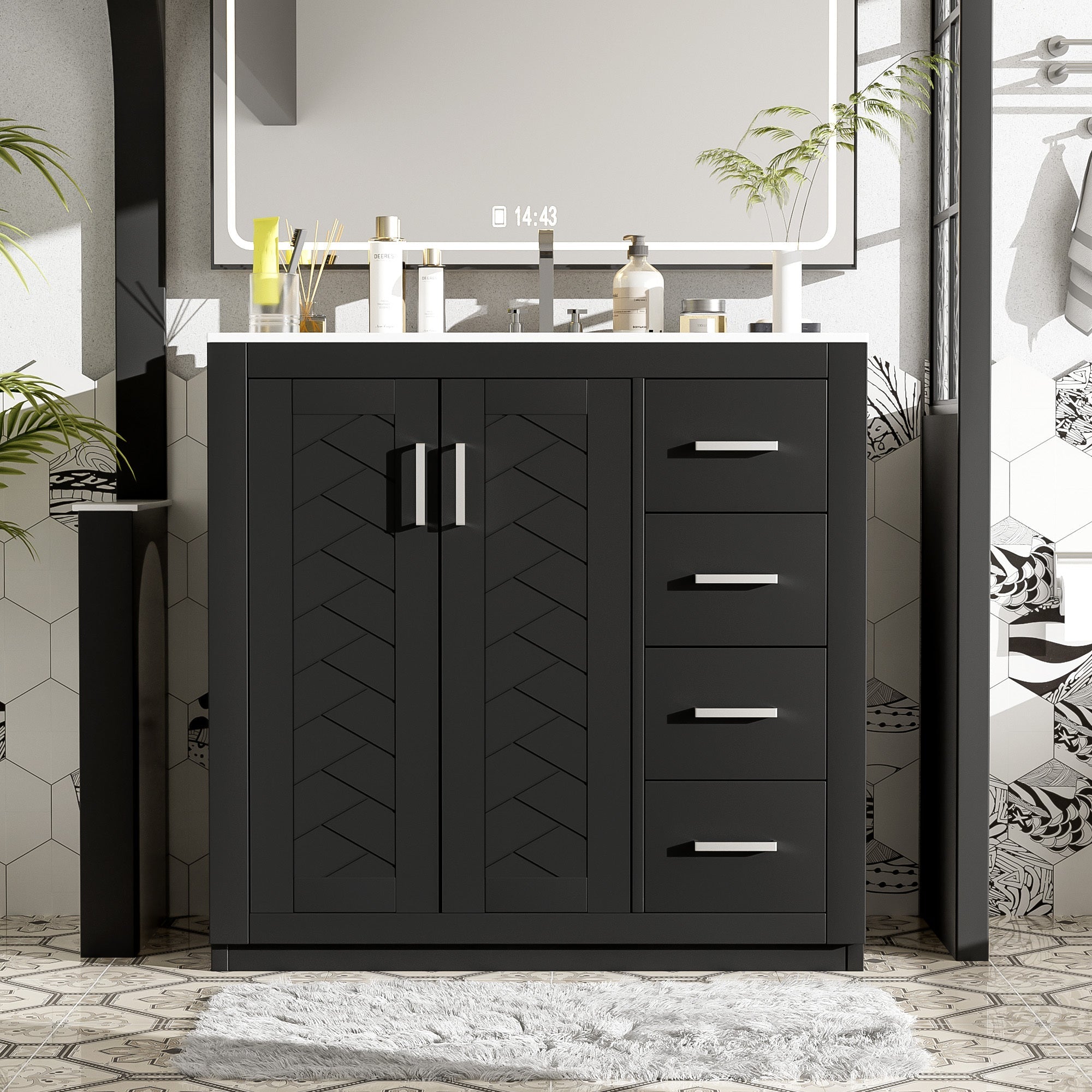 36 "Ceramic sink solid wood frame independent dressing table set(black) - KiKiUMi