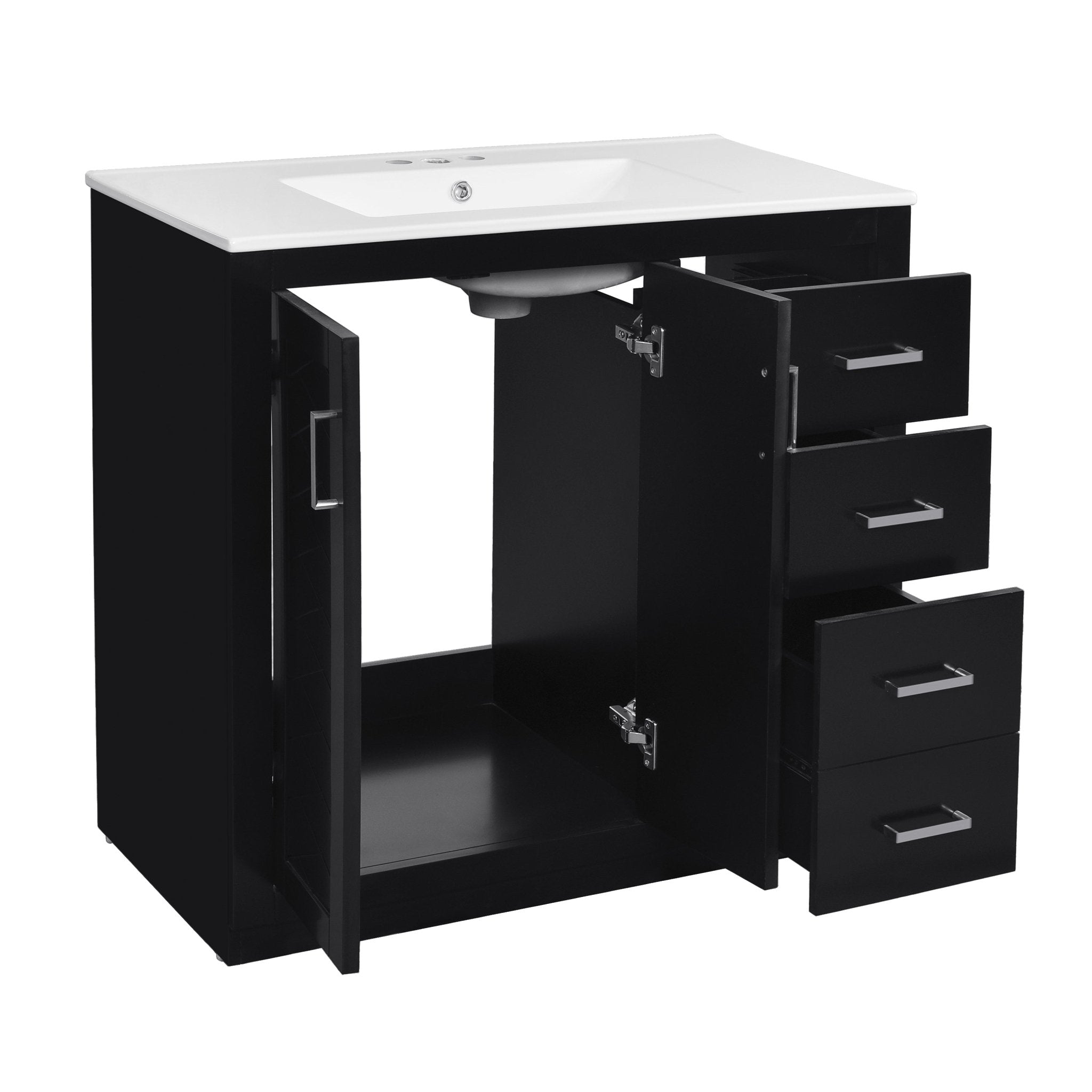 36 "Ceramic sink solid wood frame independent dressing table set(black) - KiKiUMi