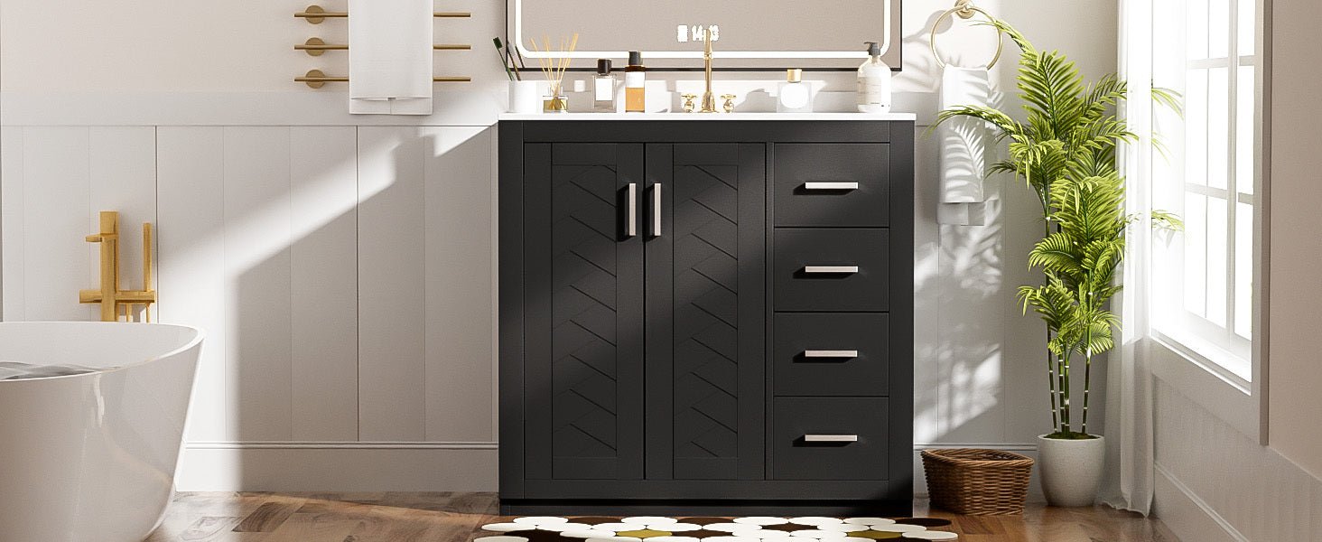 36 "Ceramic sink solid wood frame independent dressing table set(black) - KiKiUMi