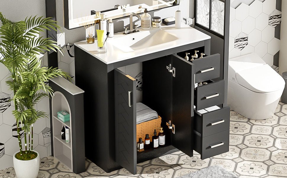 36 "Ceramic sink solid wood frame independent dressing table set(black) - KiKiUMi