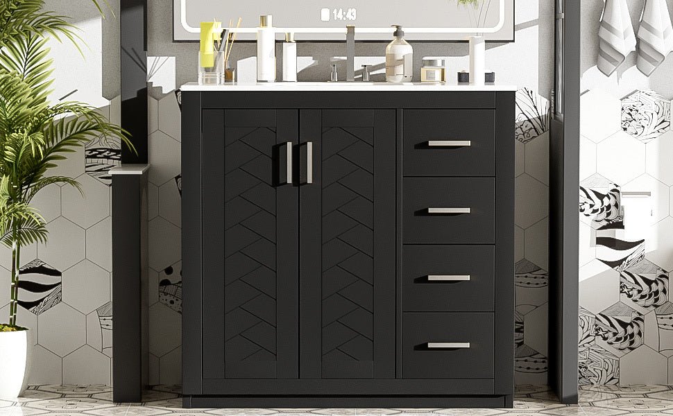 36 "Ceramic sink solid wood frame independent dressing table set(black) - KiKiUMi