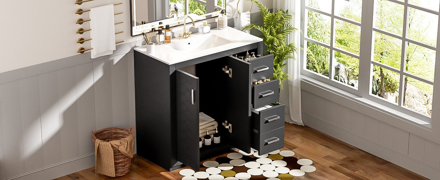 36 "Ceramic sink solid wood frame independent dressing table set(black) - KiKiUMi