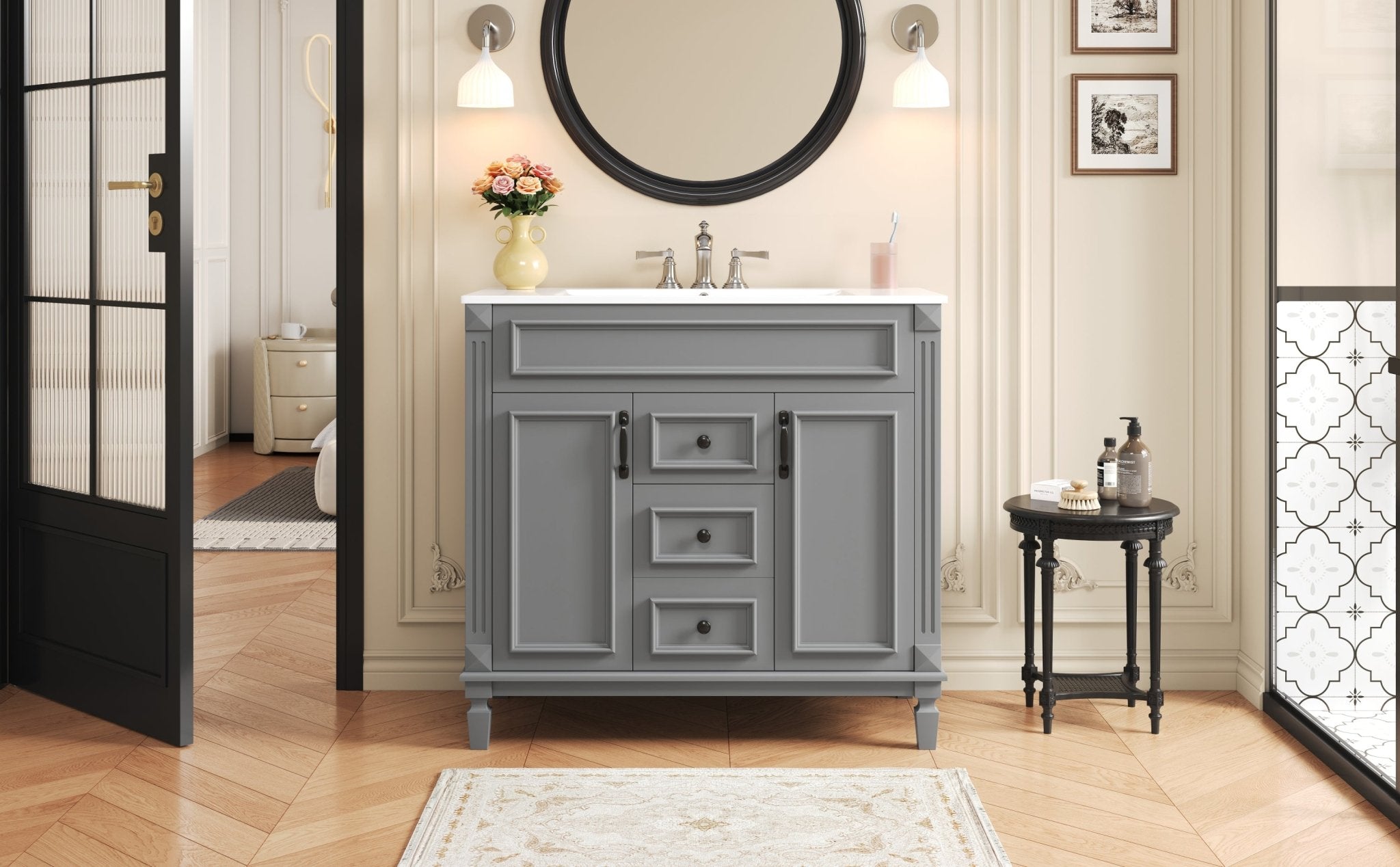 36 "Single sink bathroom dressing table, modern bathroom storage cabinet - KiKiUMi