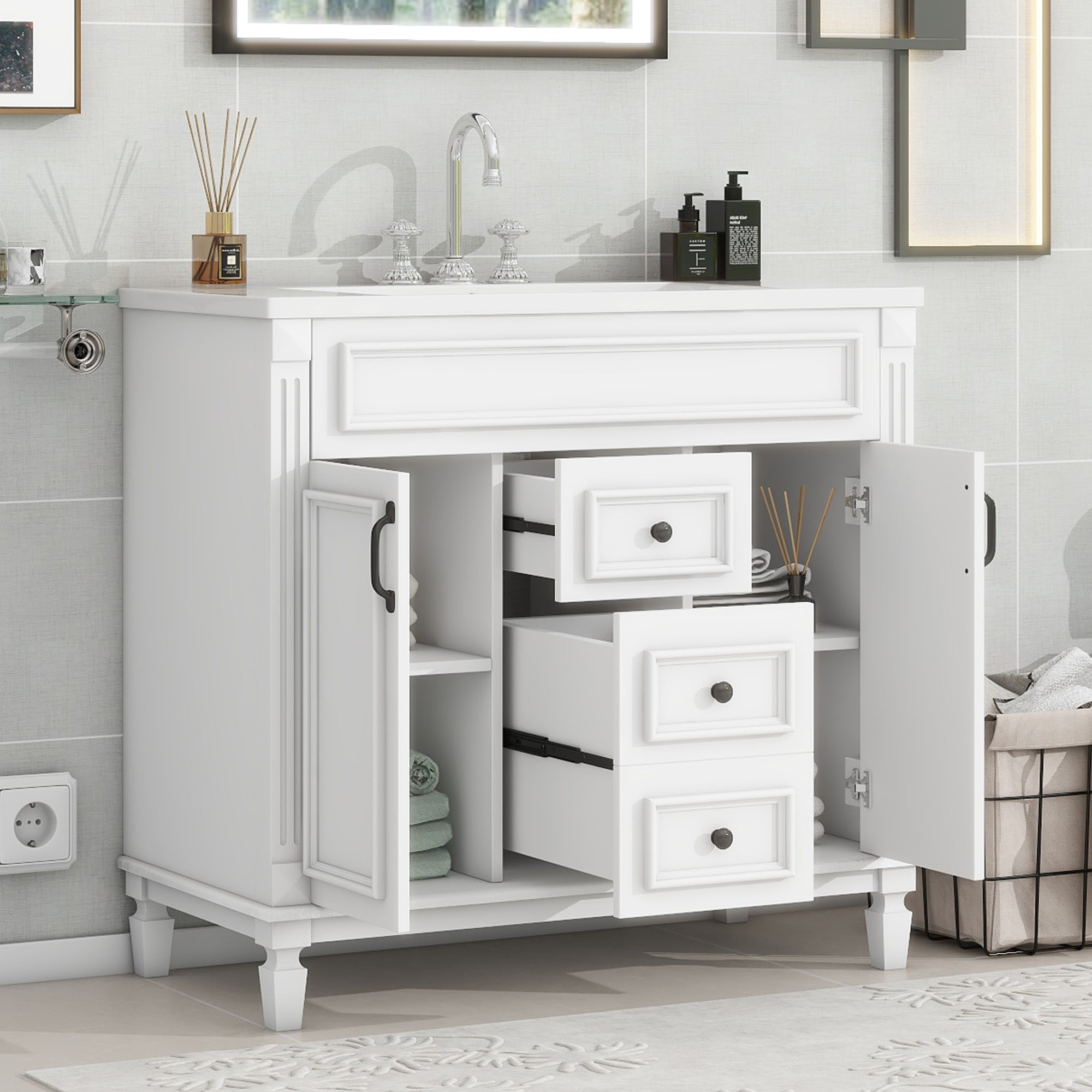 36 "Single sink bathroom dressing table, modern bathroom storage cabinet - KiKiUMi