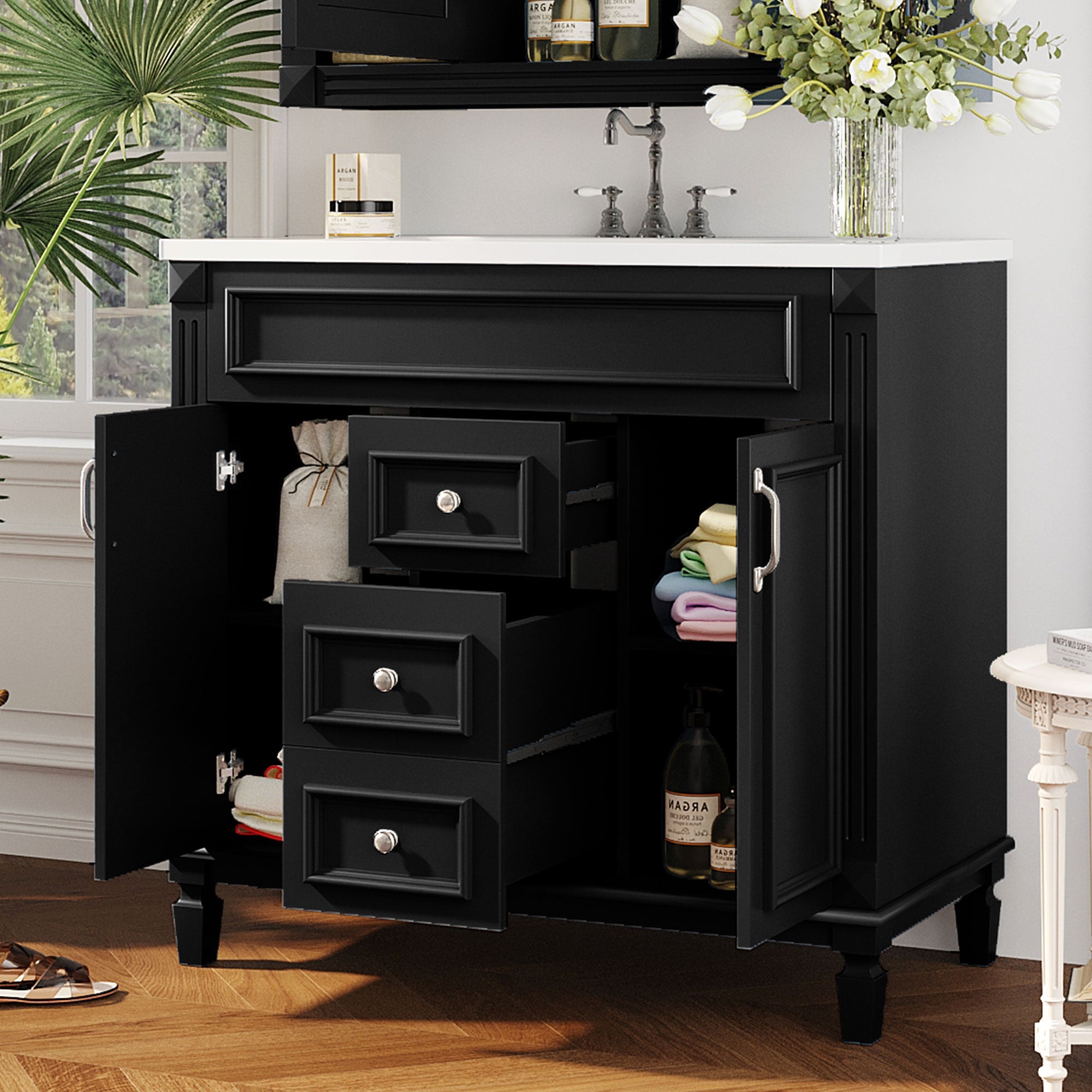 36 "Single sink bathroom dressing table, modern bathroom storage cabinet - KiKiUMi