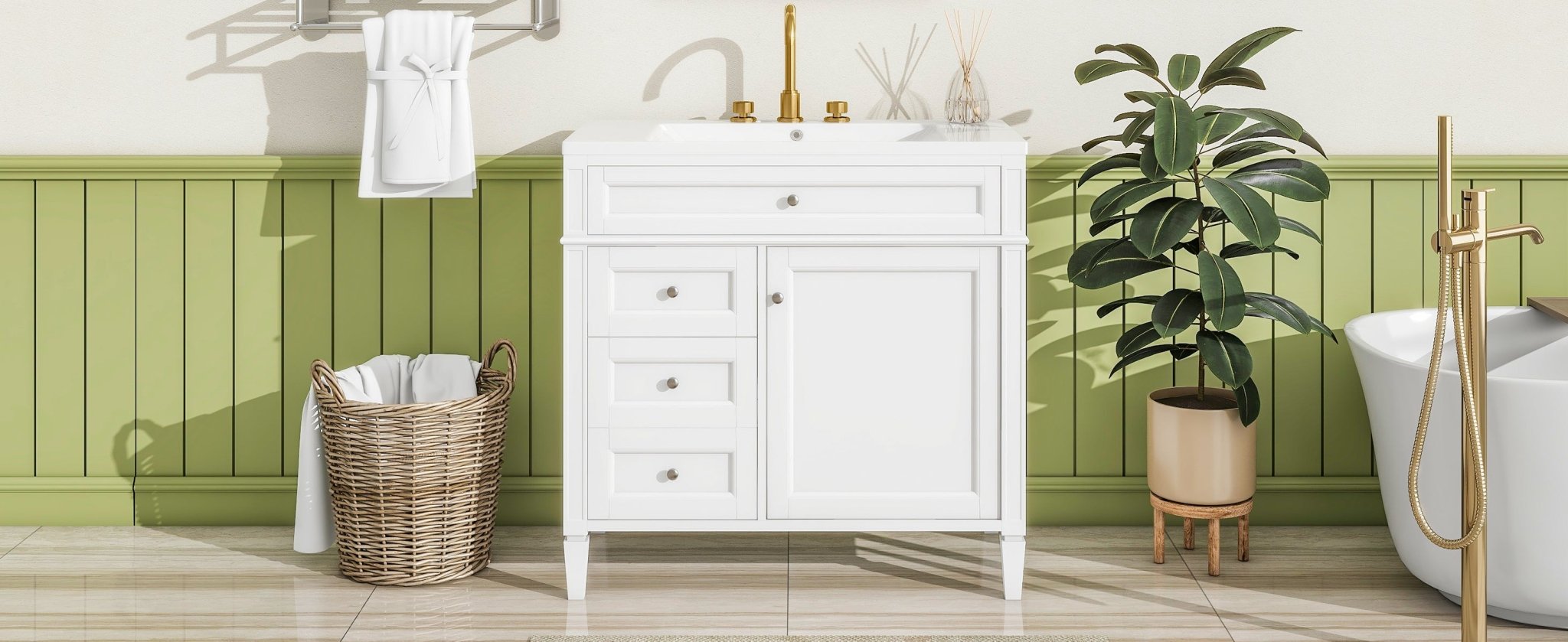 36 "Single sink bathroom dressing table, modern bathroom storage cabinet - KiKiUMi
