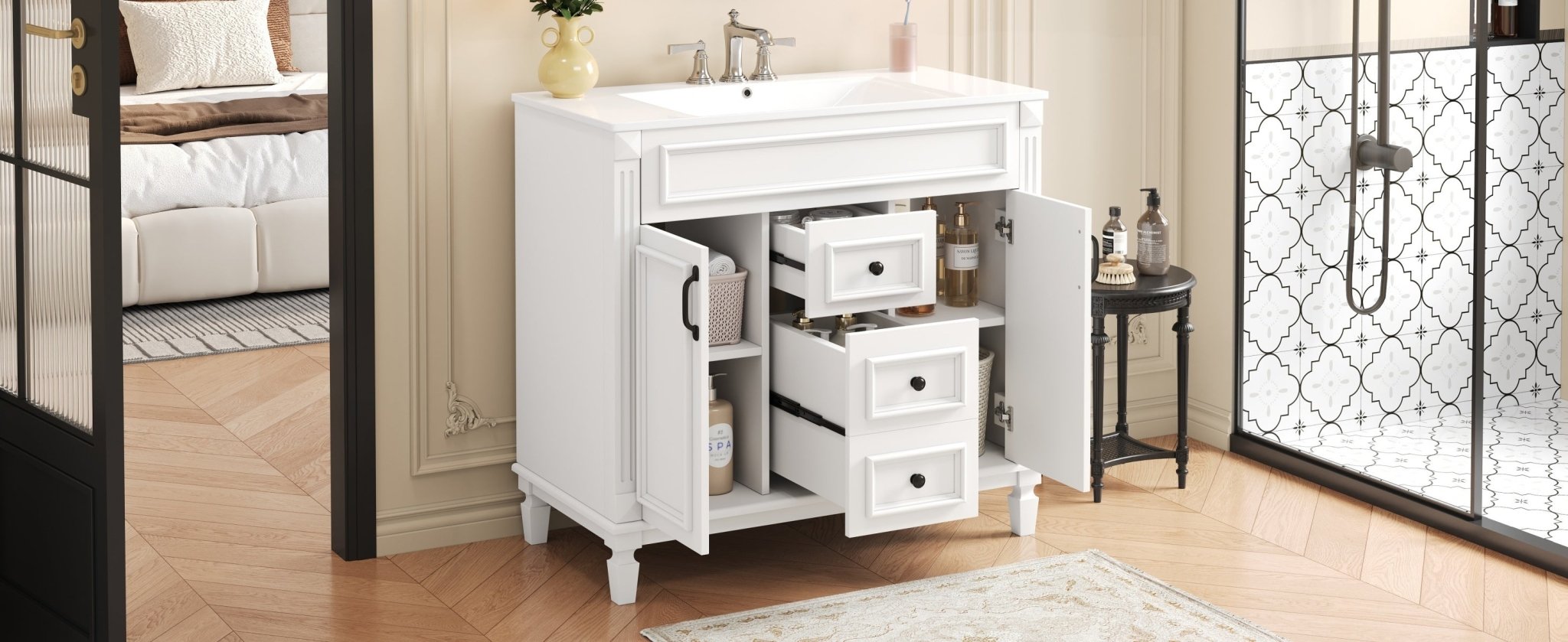 36 "Single sink bathroom dressing table, modern bathroom storage cabinet - KiKiUMi