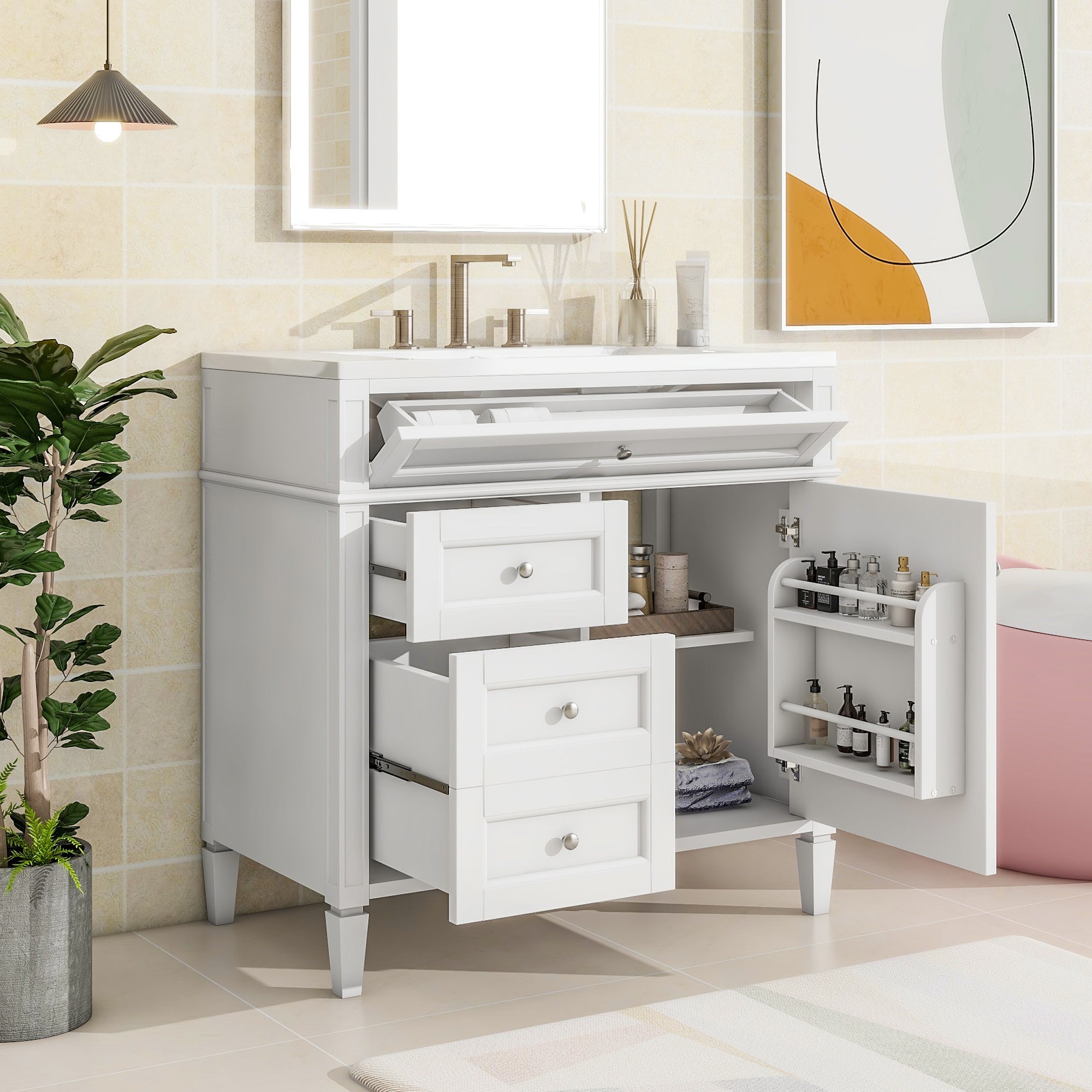 36 "Single sink bathroom dressing table, modern bathroom storage cabinet - KiKiUMi