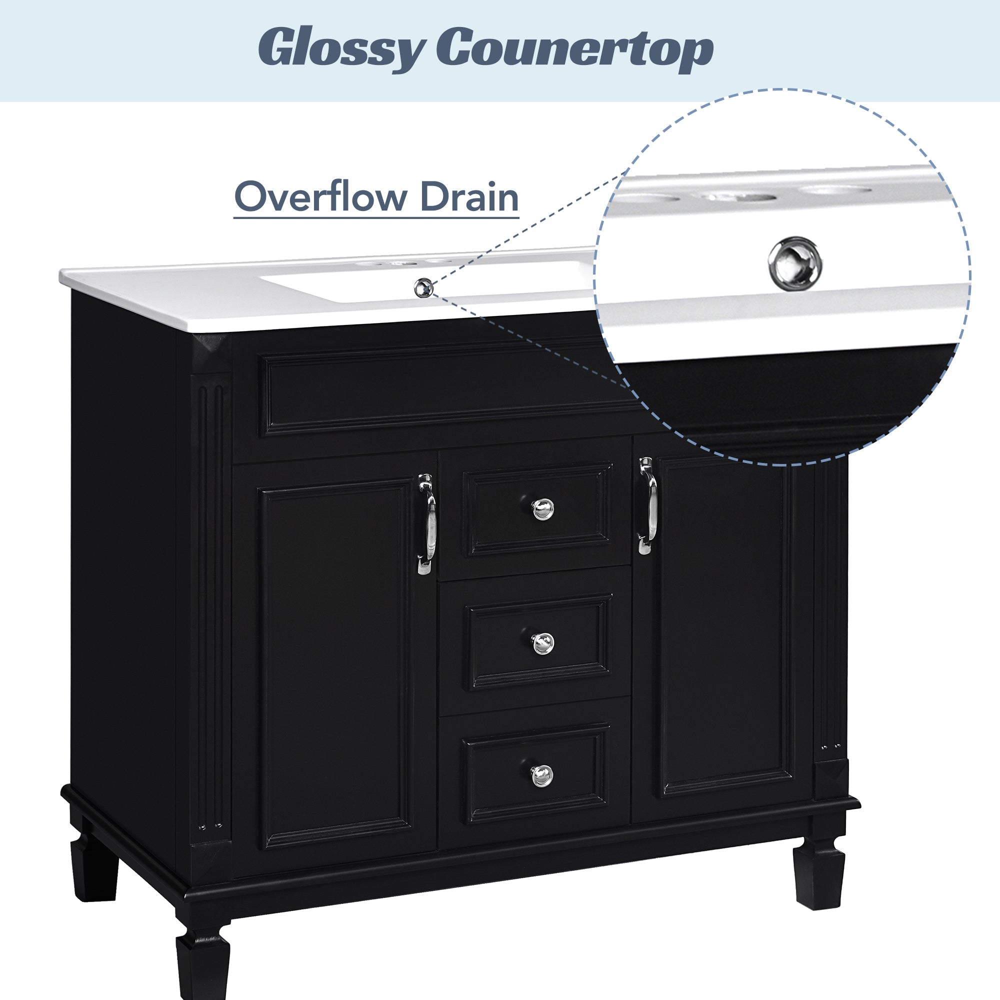 36 "Single sink bathroom dressing table, modern bathroom storage cabinet - KiKiUMi