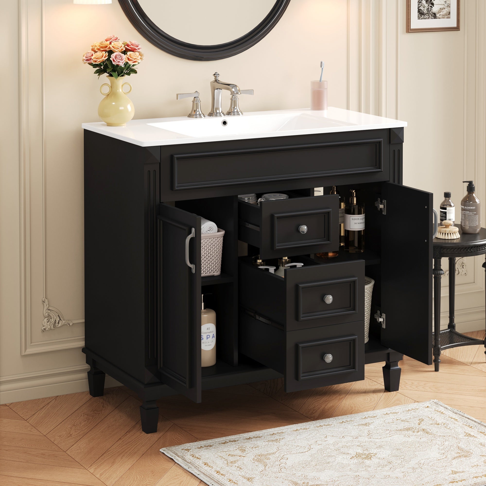 36 "Single sink bathroom dressing table, modern bathroom storage cabinet - KiKiUMi