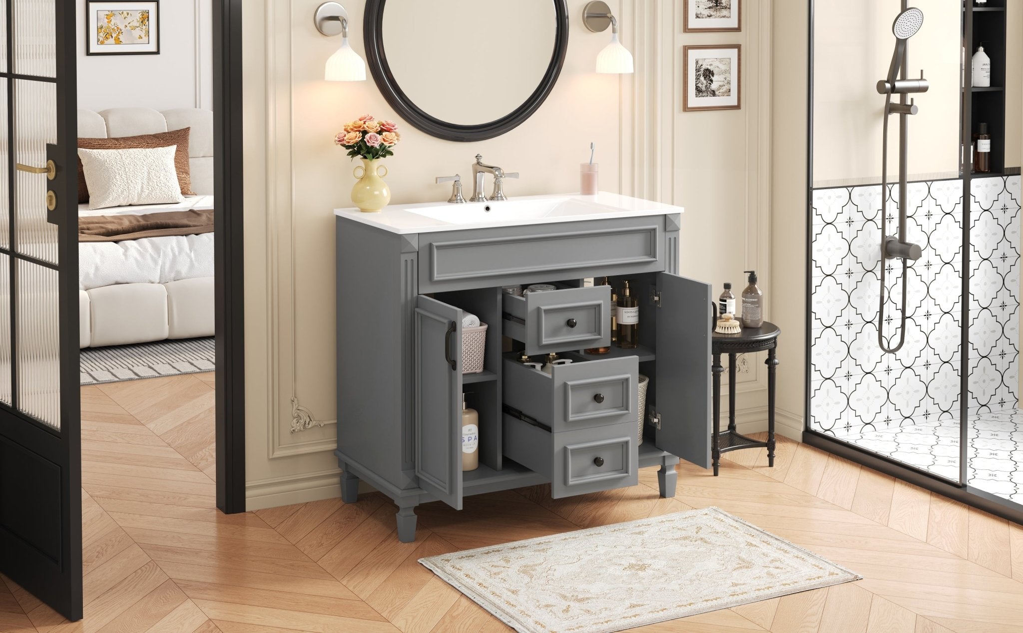 36 "Single sink bathroom dressing table, modern bathroom storage cabinet - KiKiUMi