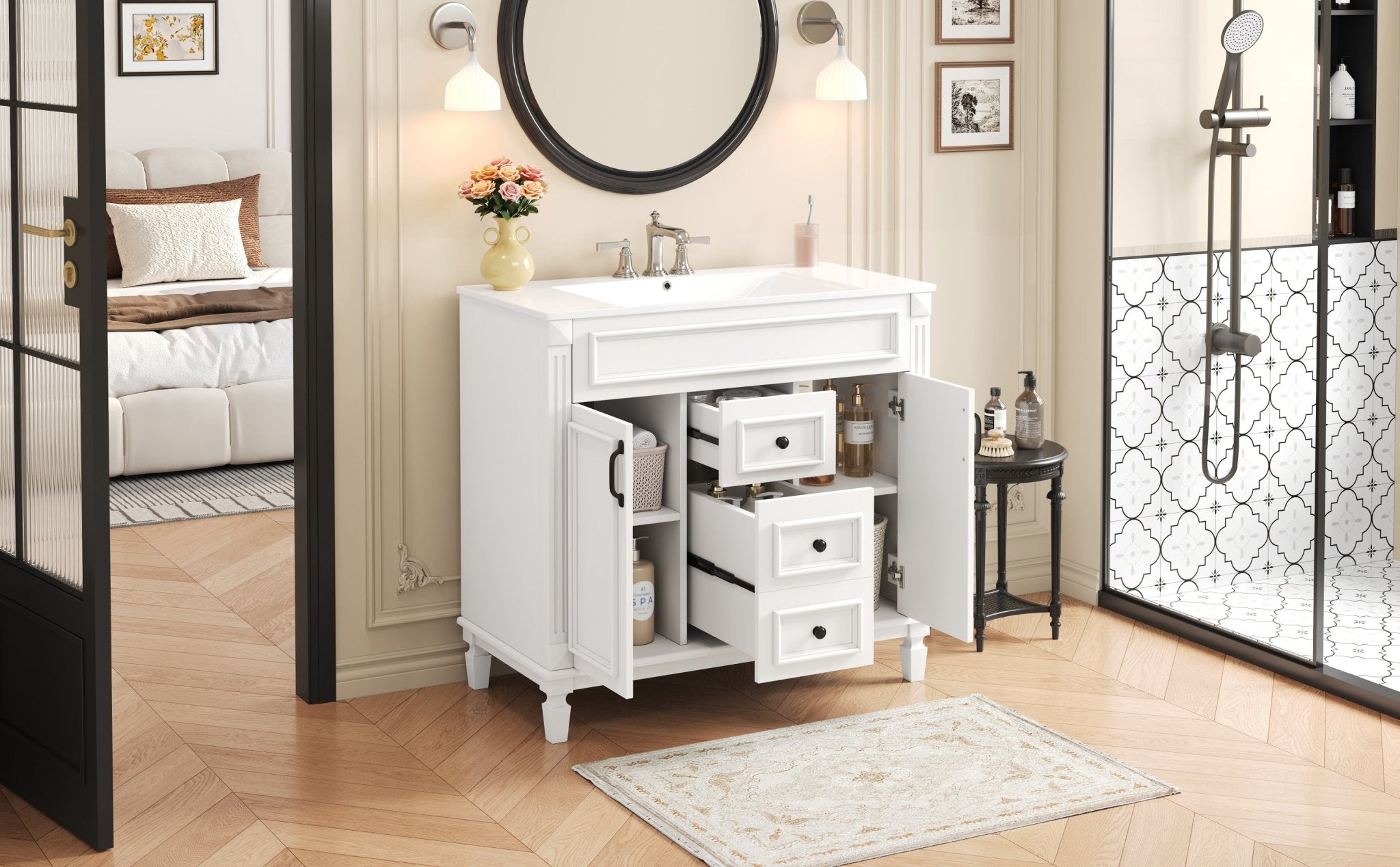 36 "Single sink bathroom dressing table, modern bathroom storage cabinet - KiKiUMi