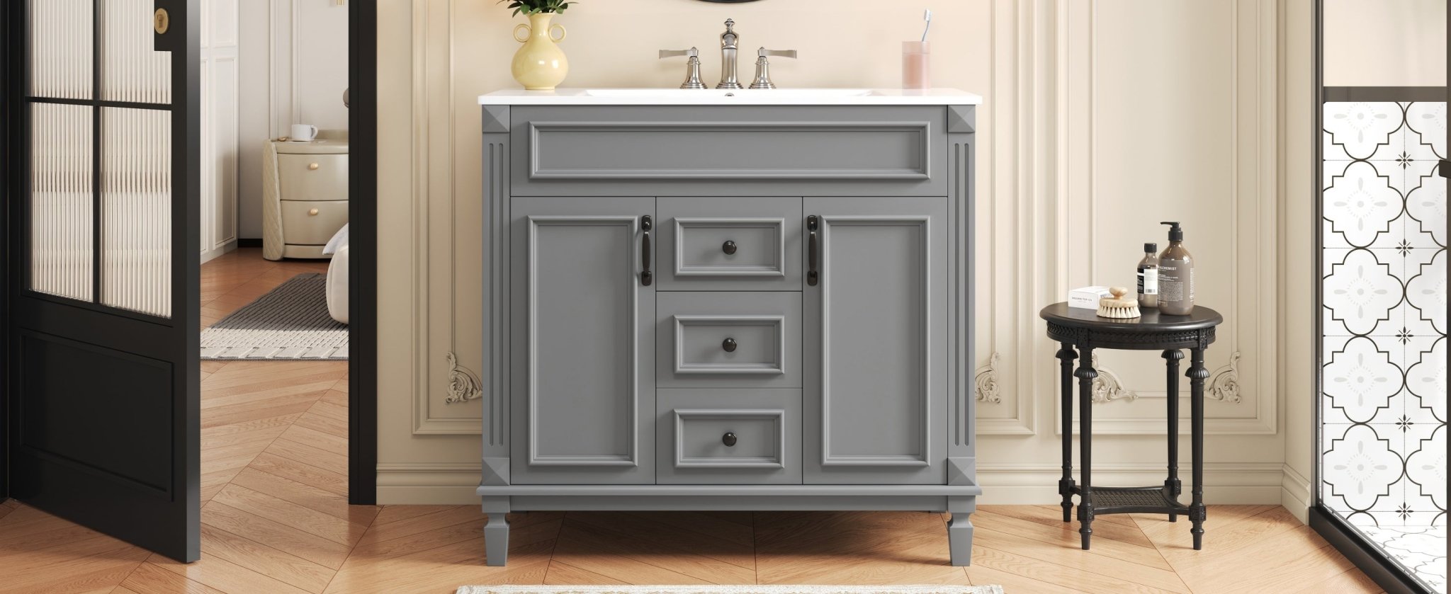 36 "Single sink bathroom dressing table, modern bathroom storage cabinet - KiKiUMi