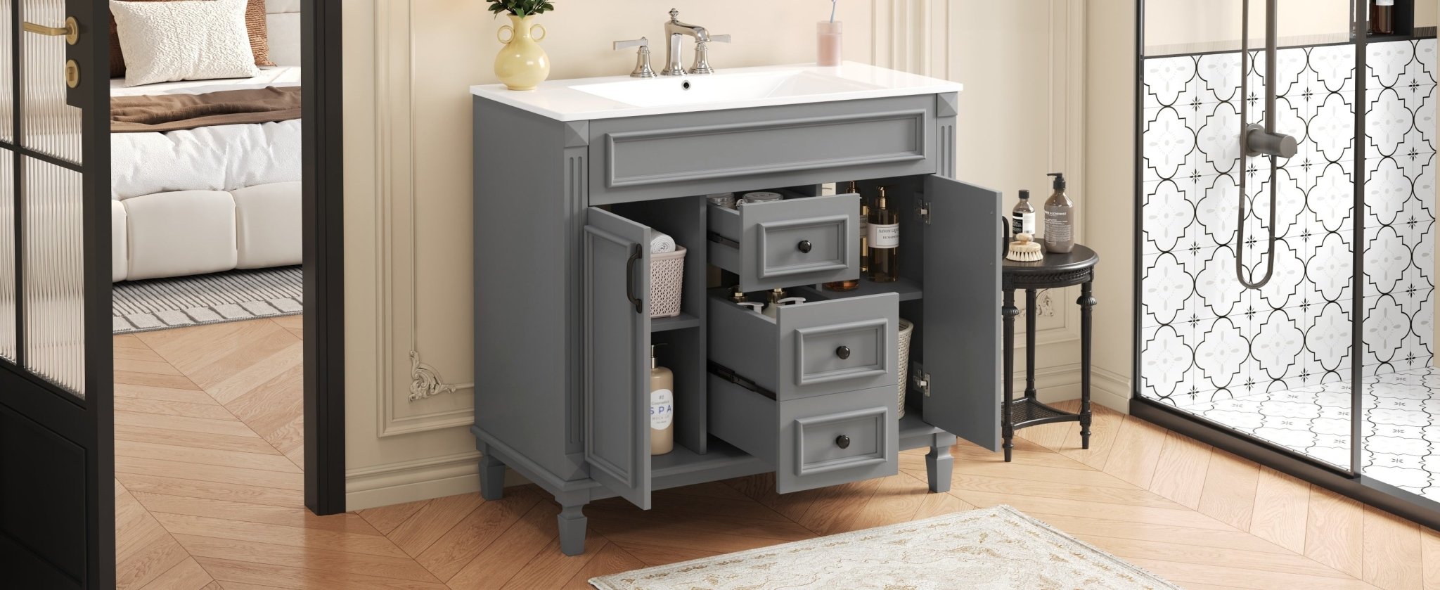 36 "Single sink bathroom dressing table, modern bathroom storage cabinet - KiKiUMi