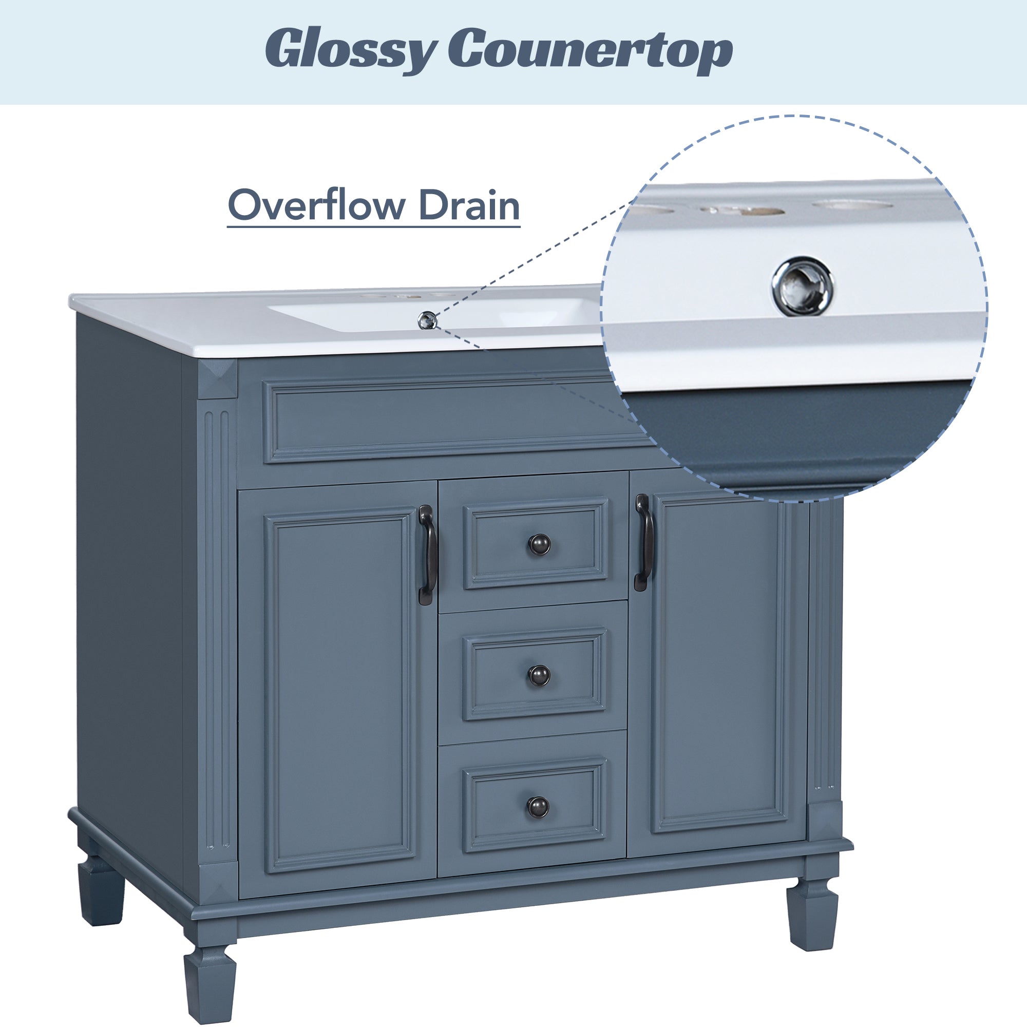 36 "Single sink bathroom dressing table, modern bathroom storage cabinet - KiKiUMi