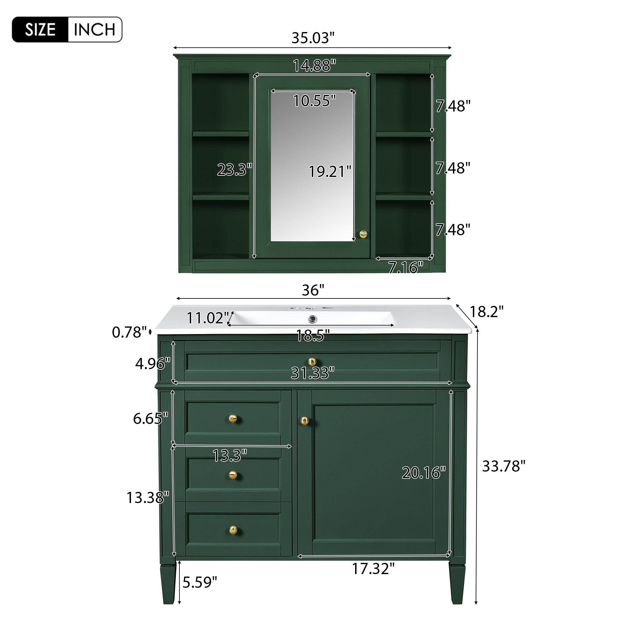 36 "Single sink bathroom dressing table, modern bathroom storage cabinet - KiKiUMi