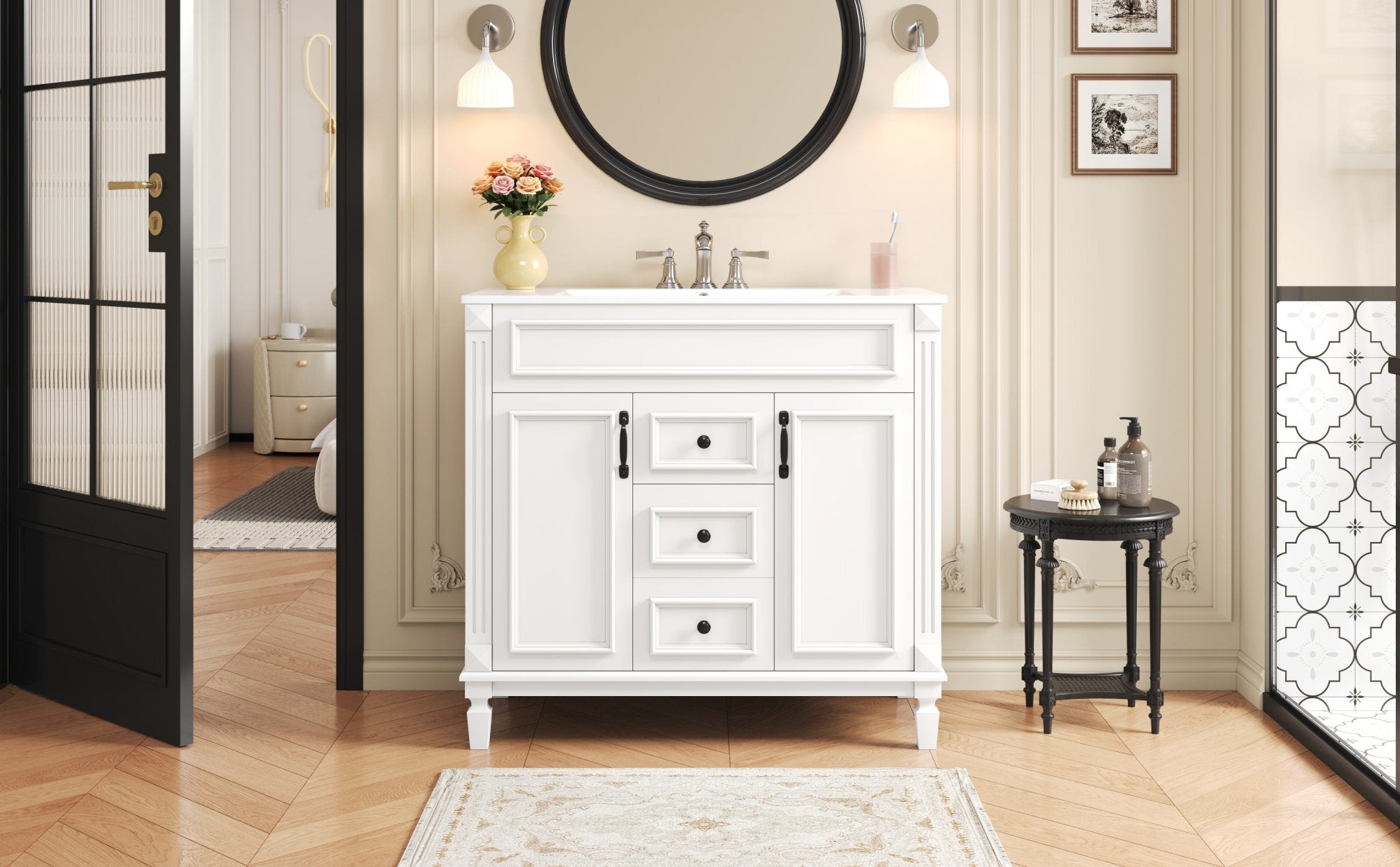 36 "Single sink bathroom dressing table, modern bathroom storage cabinet - KiKiUMi